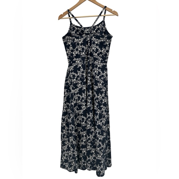 PACT Organic Cotton Fit and Flare Midi Dress in Navy White Floral Print NEW - L - Picture 4 of 14